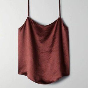 Aritzia Babaton Satin Square Neck Camisole in Burgundy (Size Large)